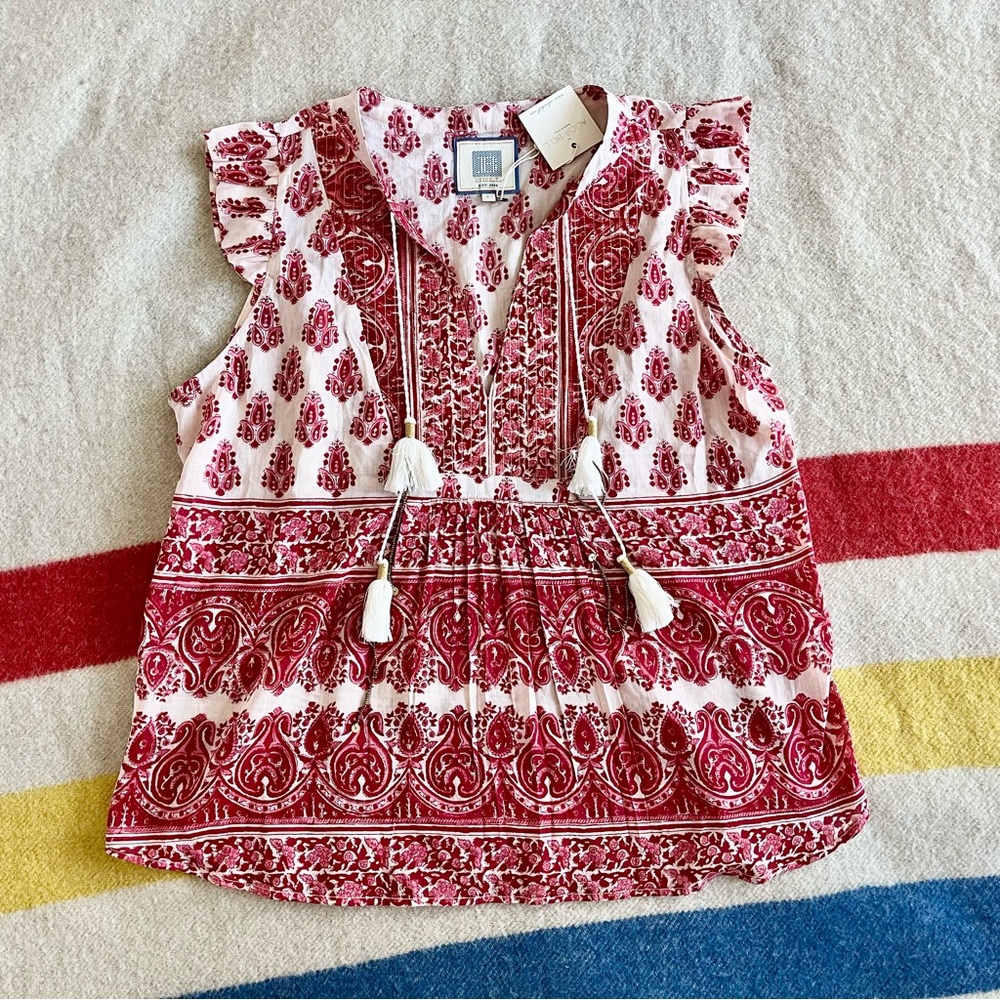 NWT Bell by Alicia Bell red and white floral blouse